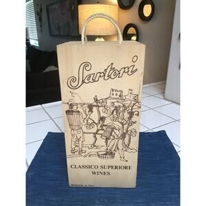 Vintage Sartori Wooden Wine Bottle Crate Hinged Box Italy Rope Handles 698A